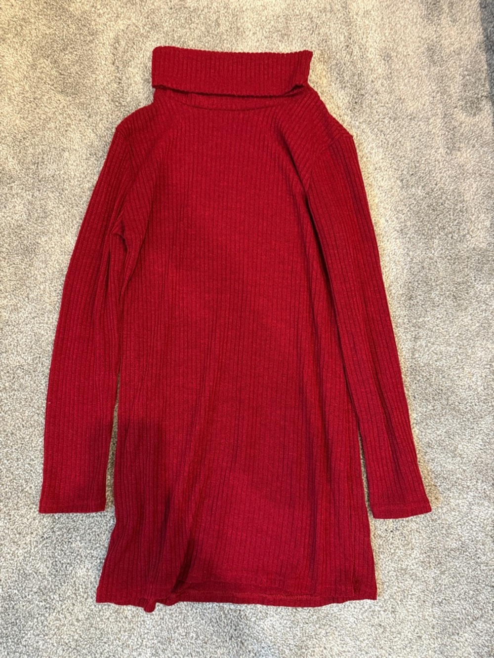 Red Ribbed Turtleneck Sweater Dress
